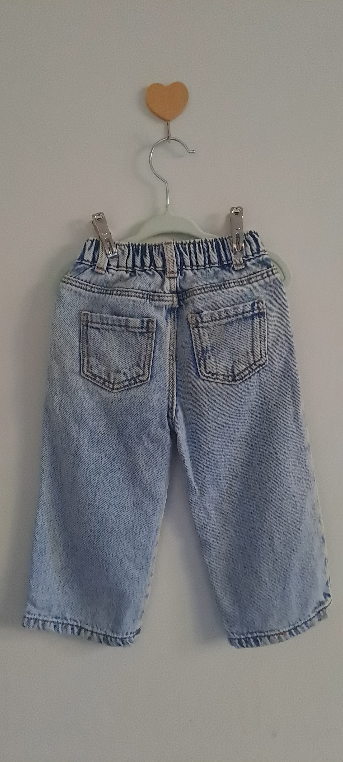 Zara Kids Unisex Light Wash Wide Leg Paperbag Denim Jeans 12-18 Months