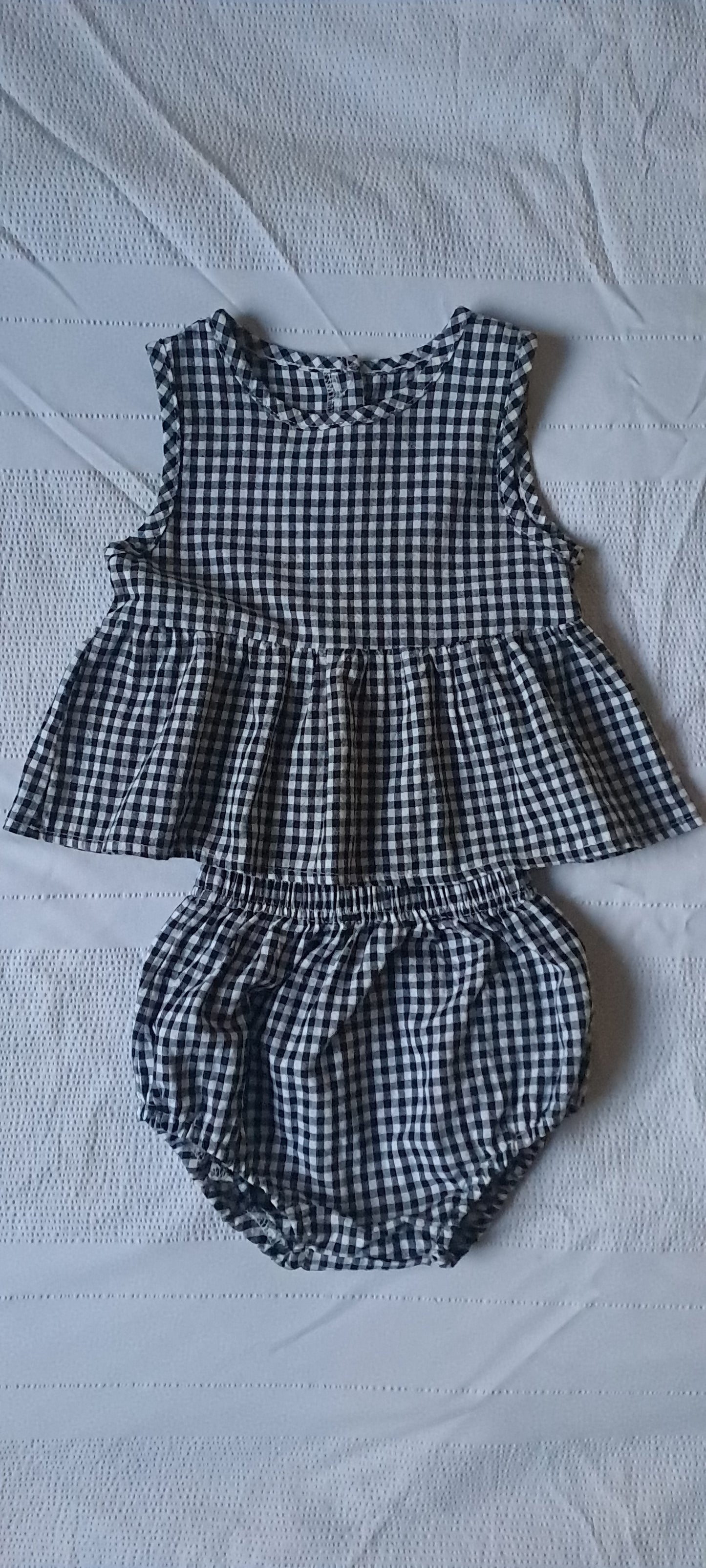 Popcandy Baby Girls Black & White Gingham Peplum Top & Bloomer Set 6-9 Months