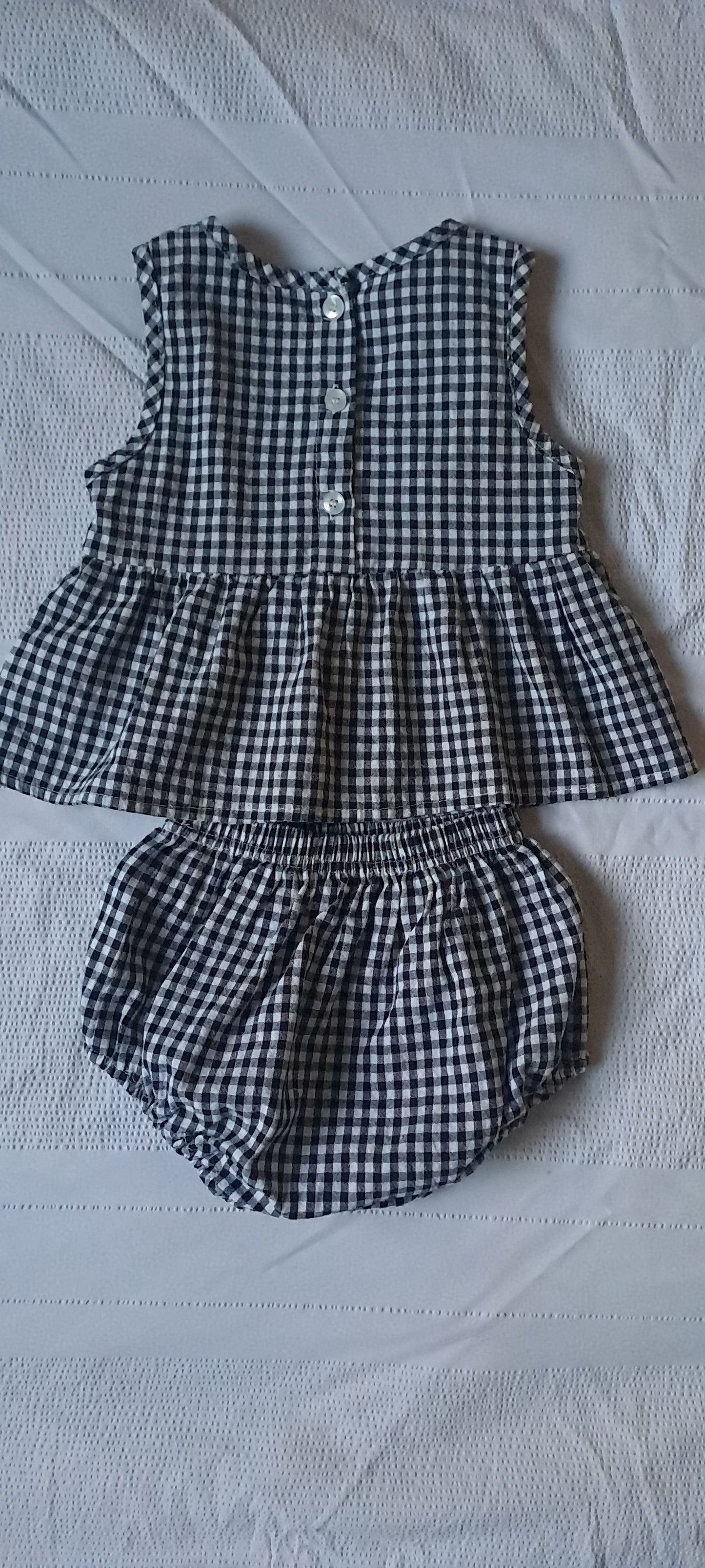 Popcandy Baby Girls Black & White Gingham Peplum Top & Bloomer Set 6-9 Months