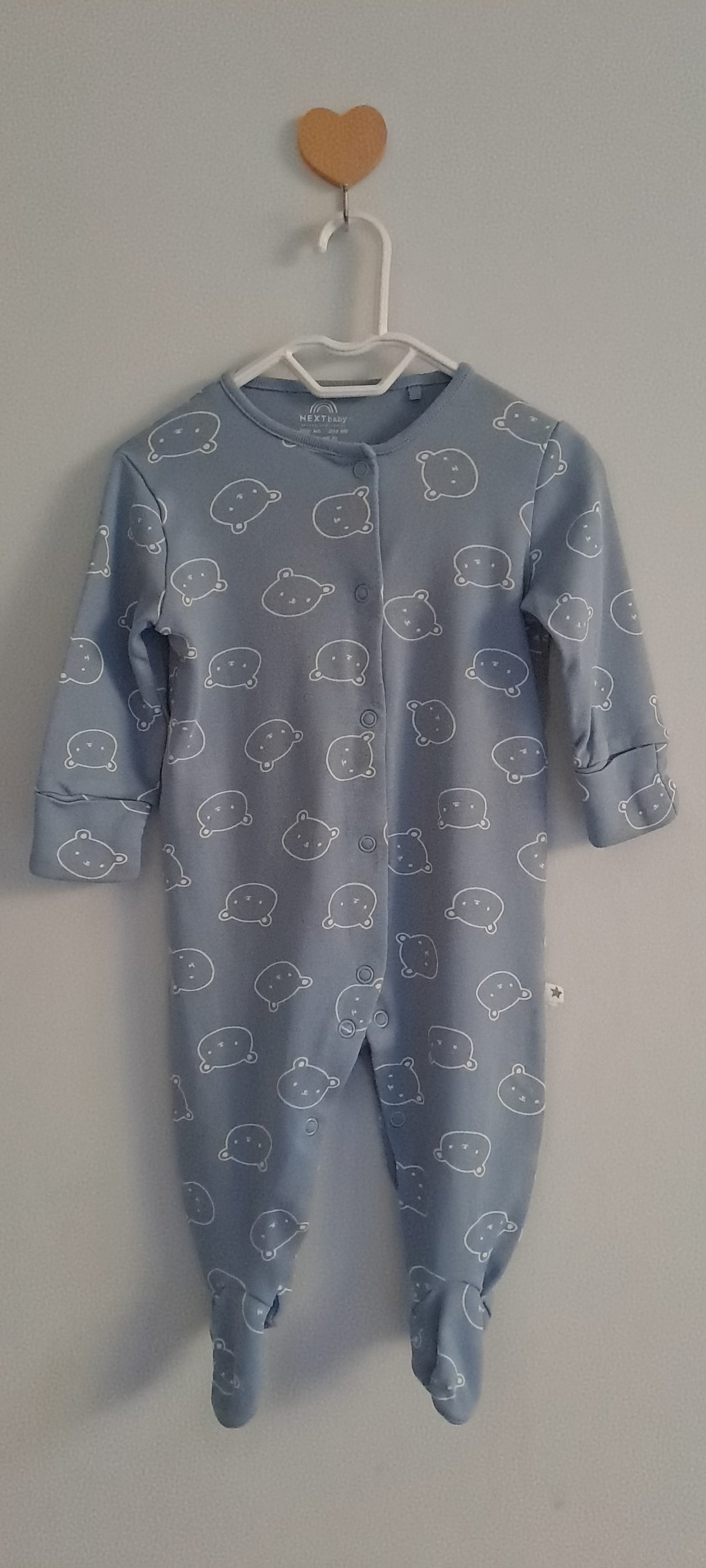 Next Baby Blue Bear Outline Footed Sleepsuit 3-6 Months