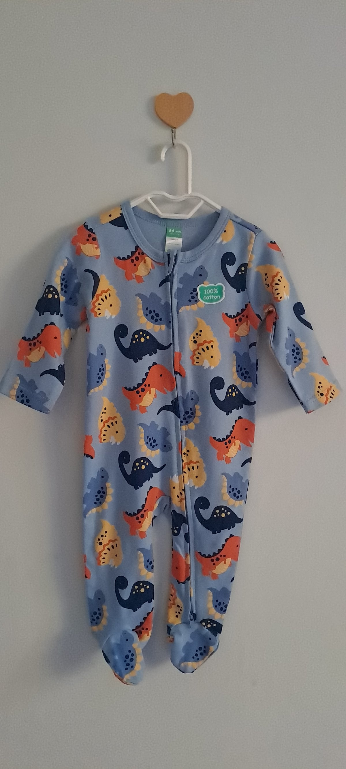 Ackermans Baby Blue Dinosaur Zip-Front Footed Sleepsuit 3-6 Months