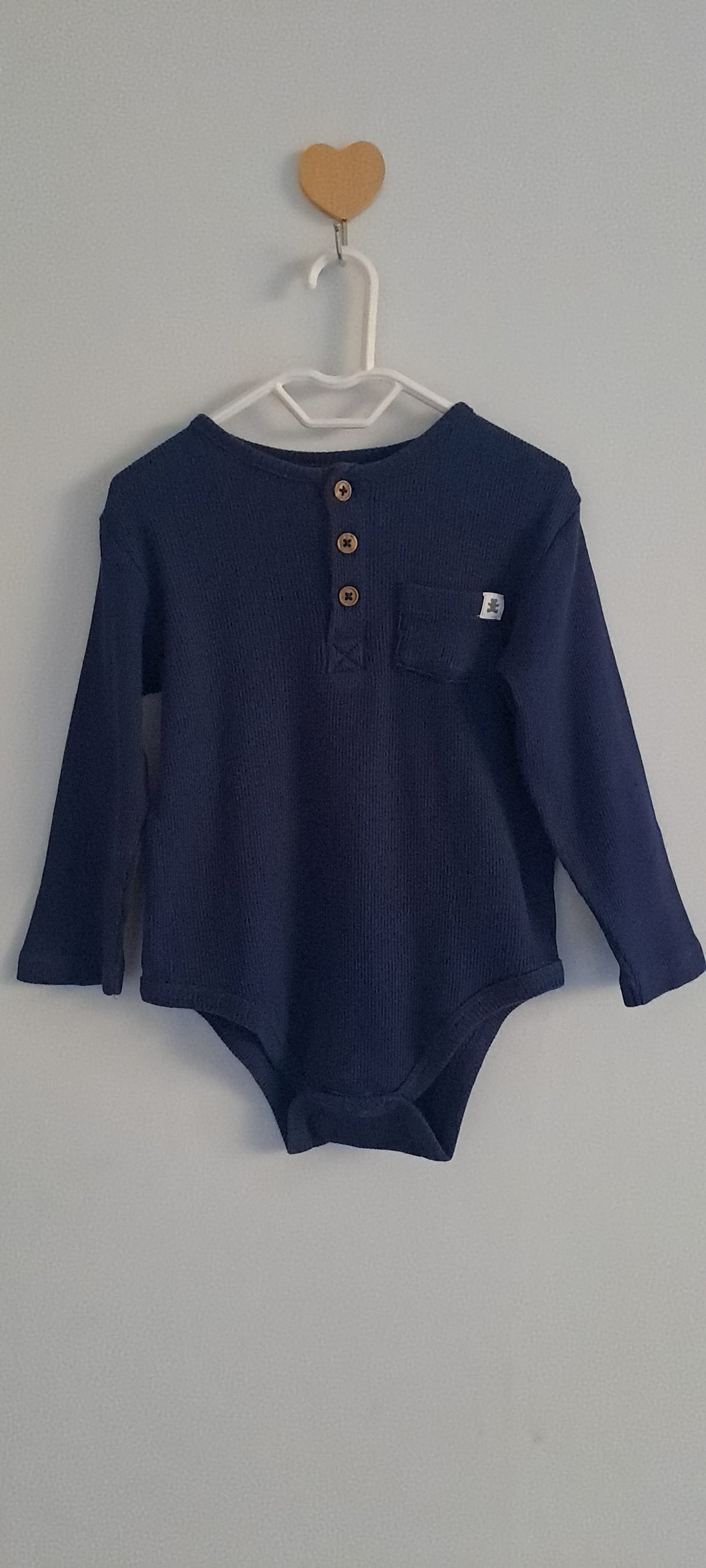Woolworths Navy Waffle Knit Long-Sleeve Henley Bodysuit 18-24 Months