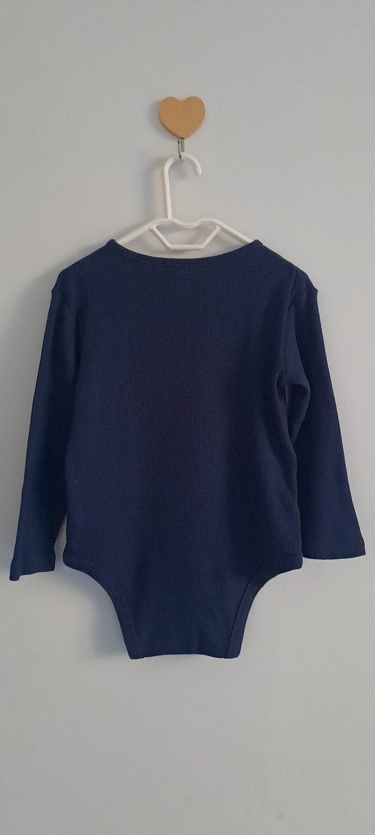 Woolworths Navy Waffle Knit Long-Sleeve Henley Bodysuit 18-24 Months