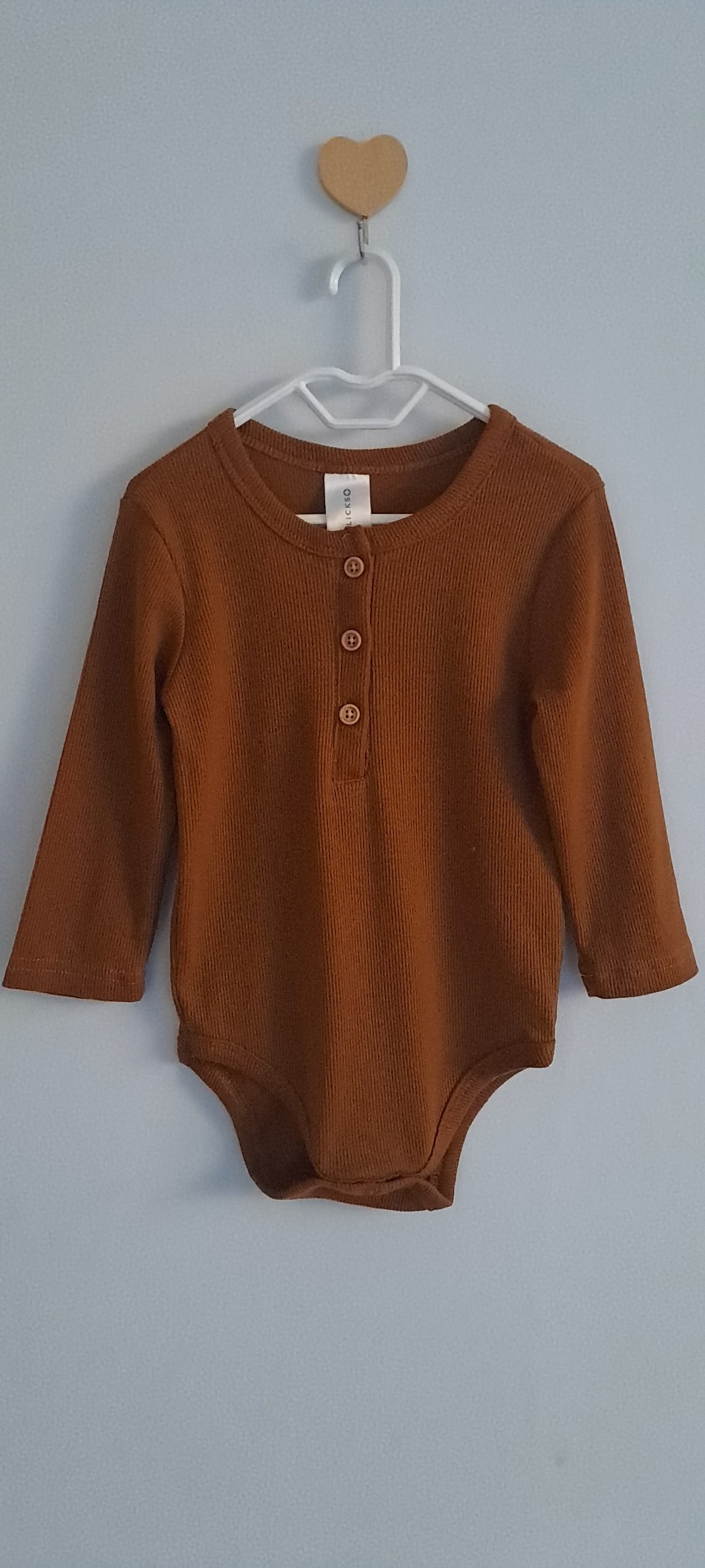 Clicks Made 4 Baby Tan Ribbed Long-Sleeve Henley Bodysuit 18-24 Months