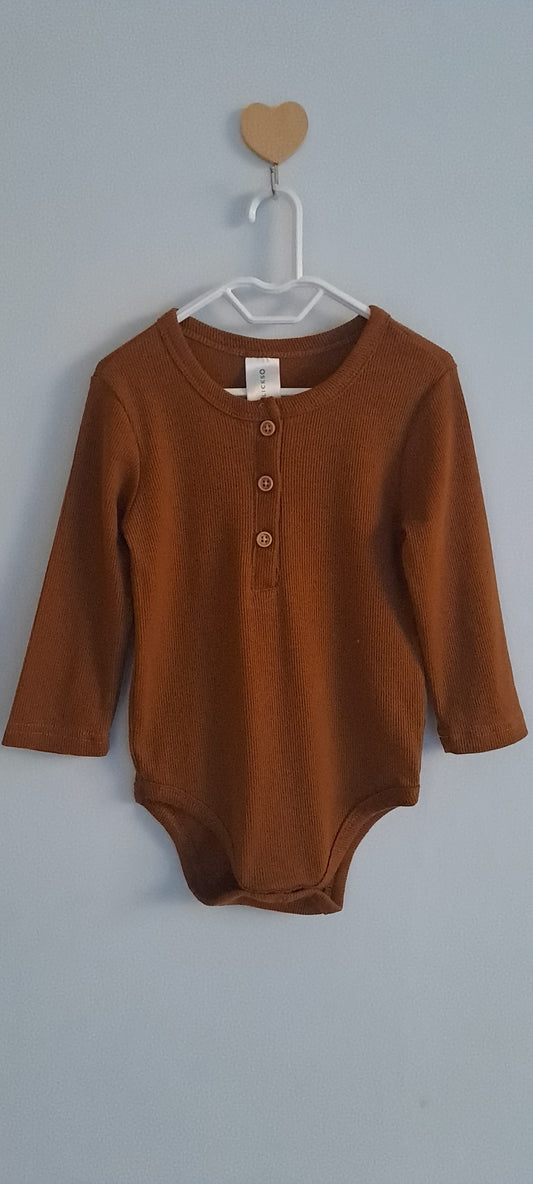 Clicks Made 4 Baby Tan Ribbed Long-Sleeve Henley Bodysuit 18-24 Months