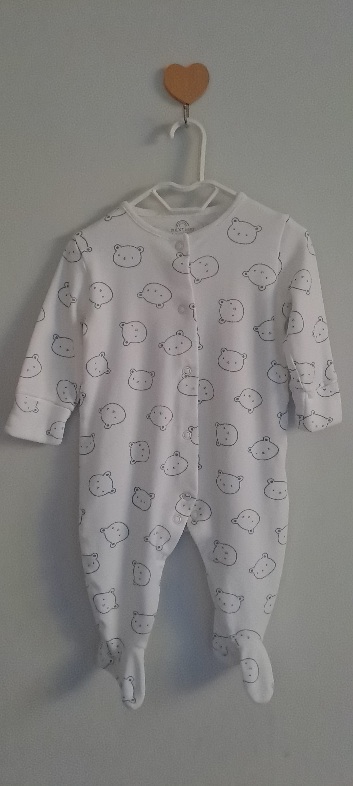 Next Baby White Bear Outline Footed Sleepsuit 3-6 Months