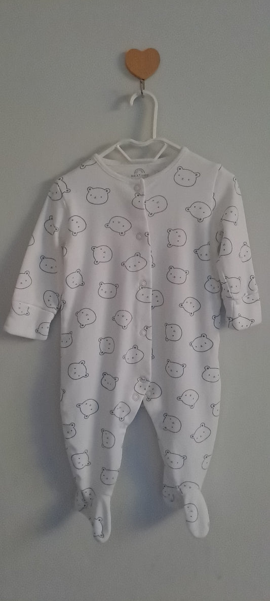 Next Baby White Bear Outline Footed Sleepsuit 3-6 Months