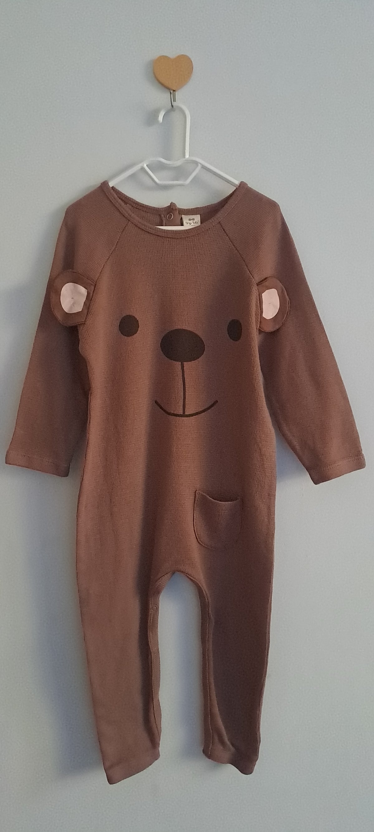 Tiny Tots Brown Teddy Bear Waffle Knit Romper 18-24 Months