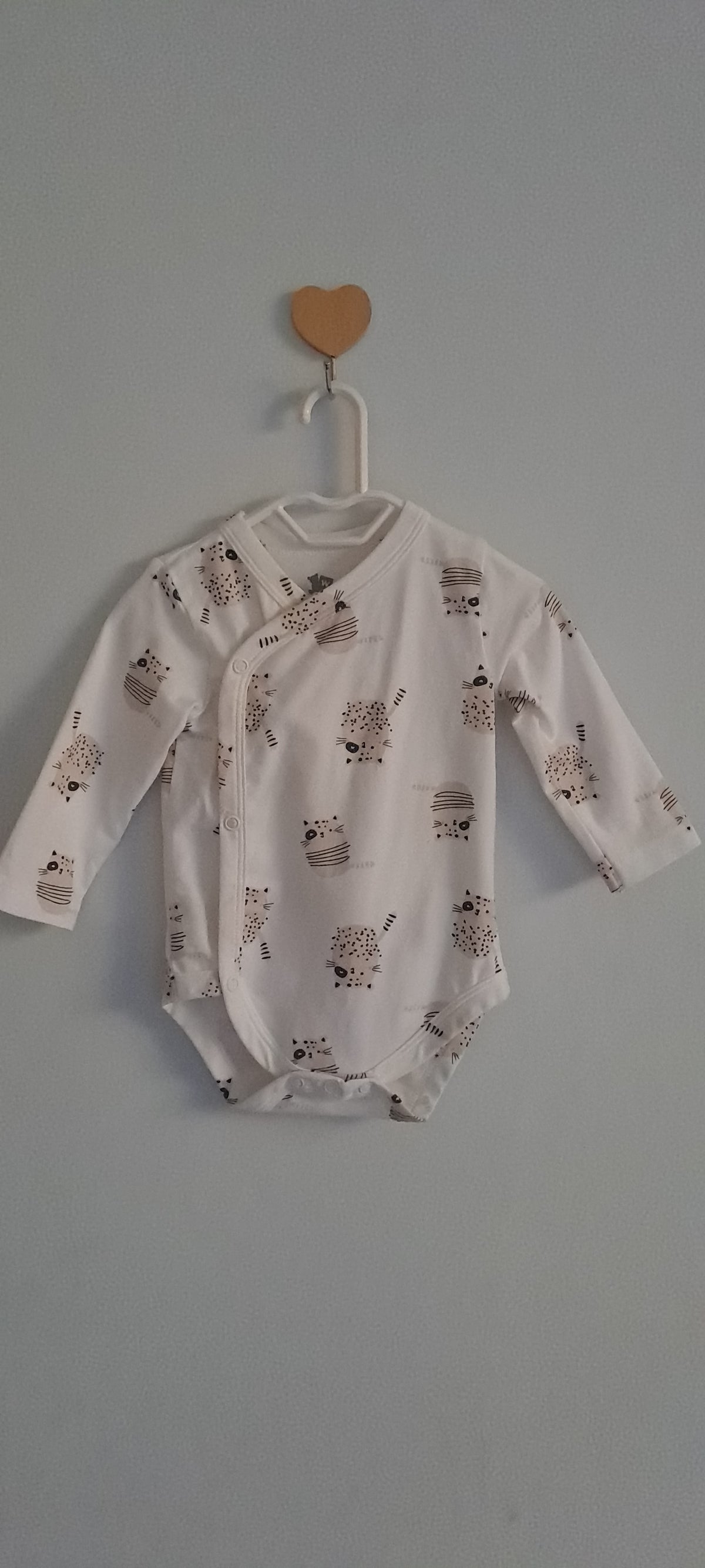 Woolworths White Cat Print Kimono Wrap Bodysuit 3-6 Months