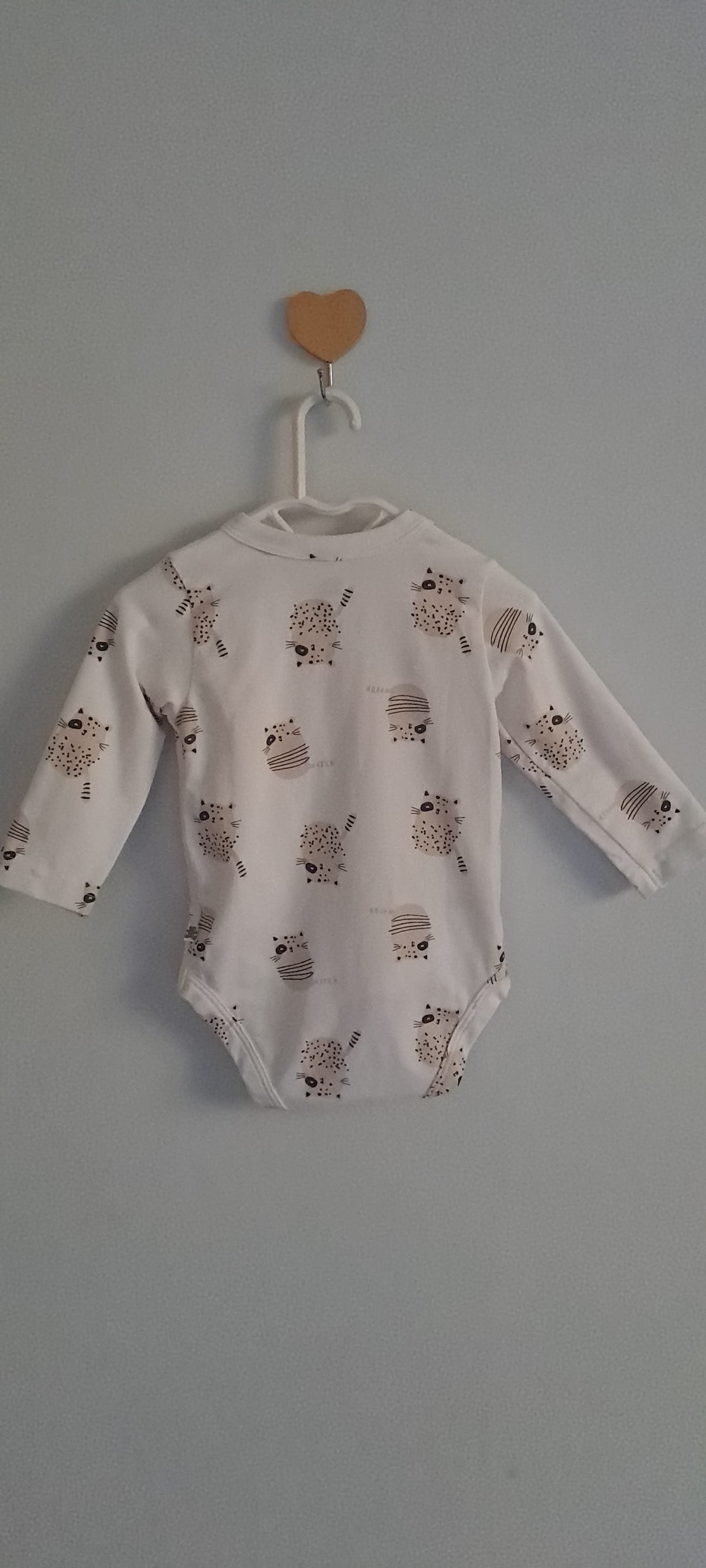 Woolworths White Cat Print Kimono Wrap Bodysuit 3-6 Months