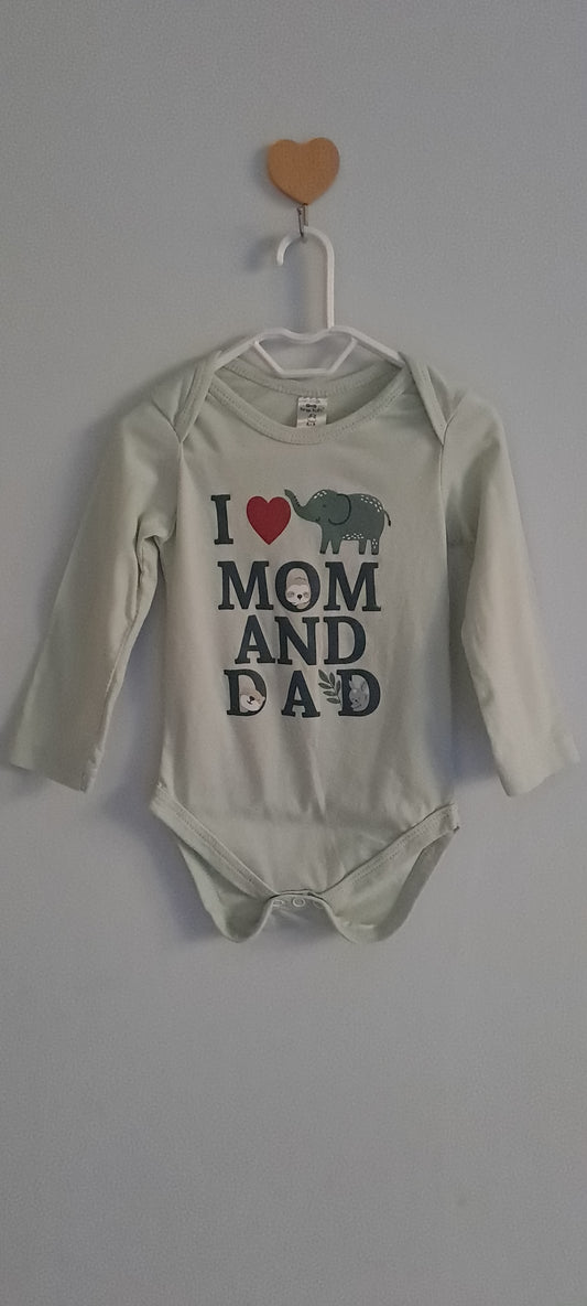 Tiny Tots Sage "I Heart Mom and Dad" Elephant Bodysuit 6-12 Months