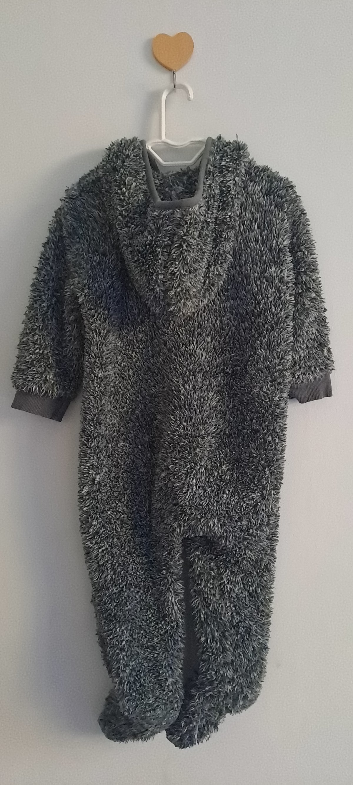 One Two Three Charcoal Grey Plush Fleece Footed Onesie 9-12 Months