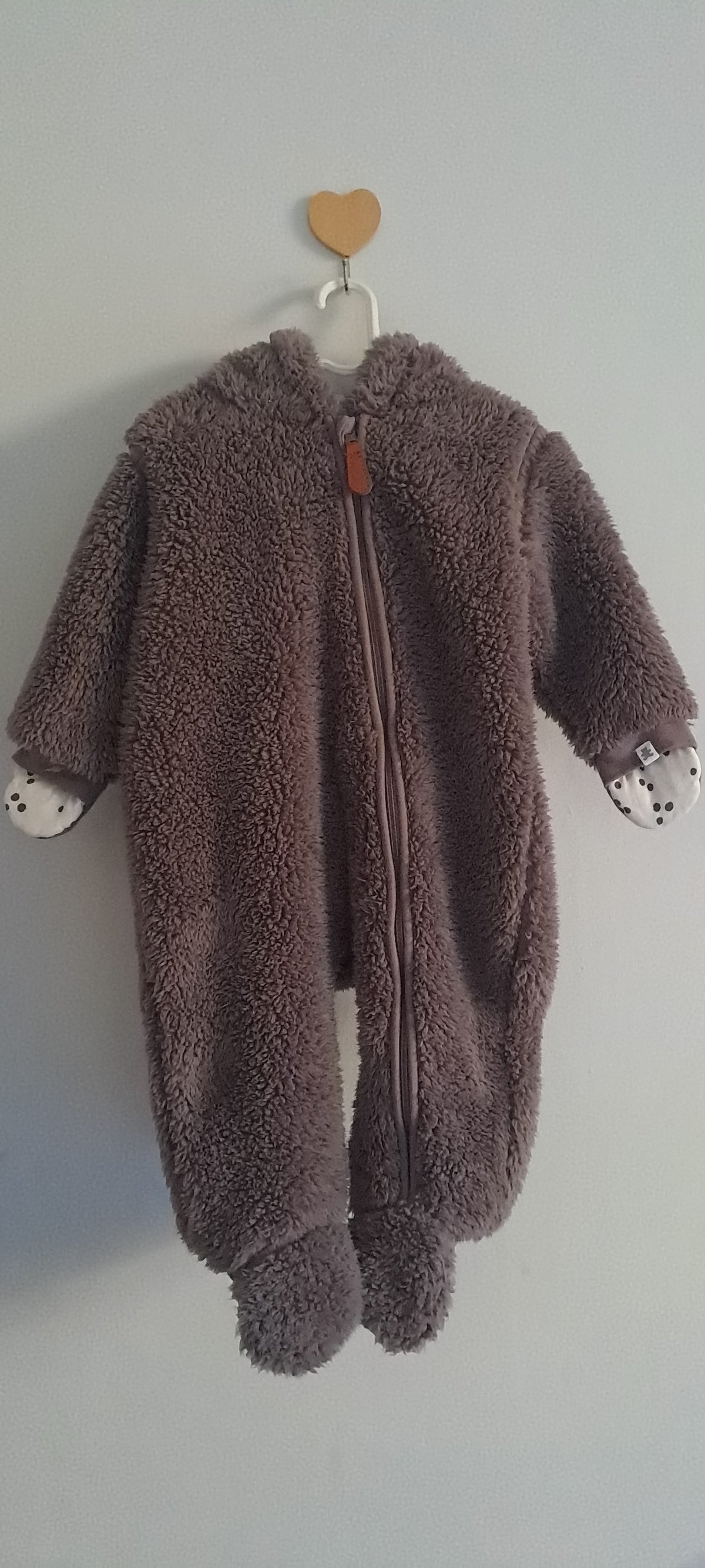 Woolworths Taupe Teddy Fleece Hooded Pramsuit 3-6 Months