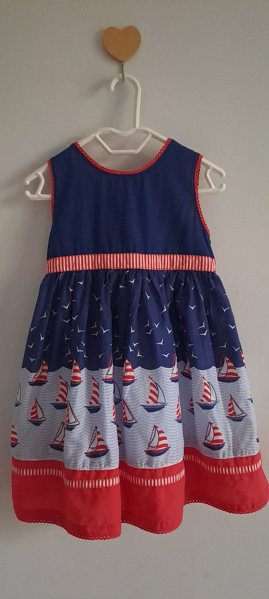 JoJo Maman Bébé Nautical Sailboat Smocked Cotton Dress 6-12 Months