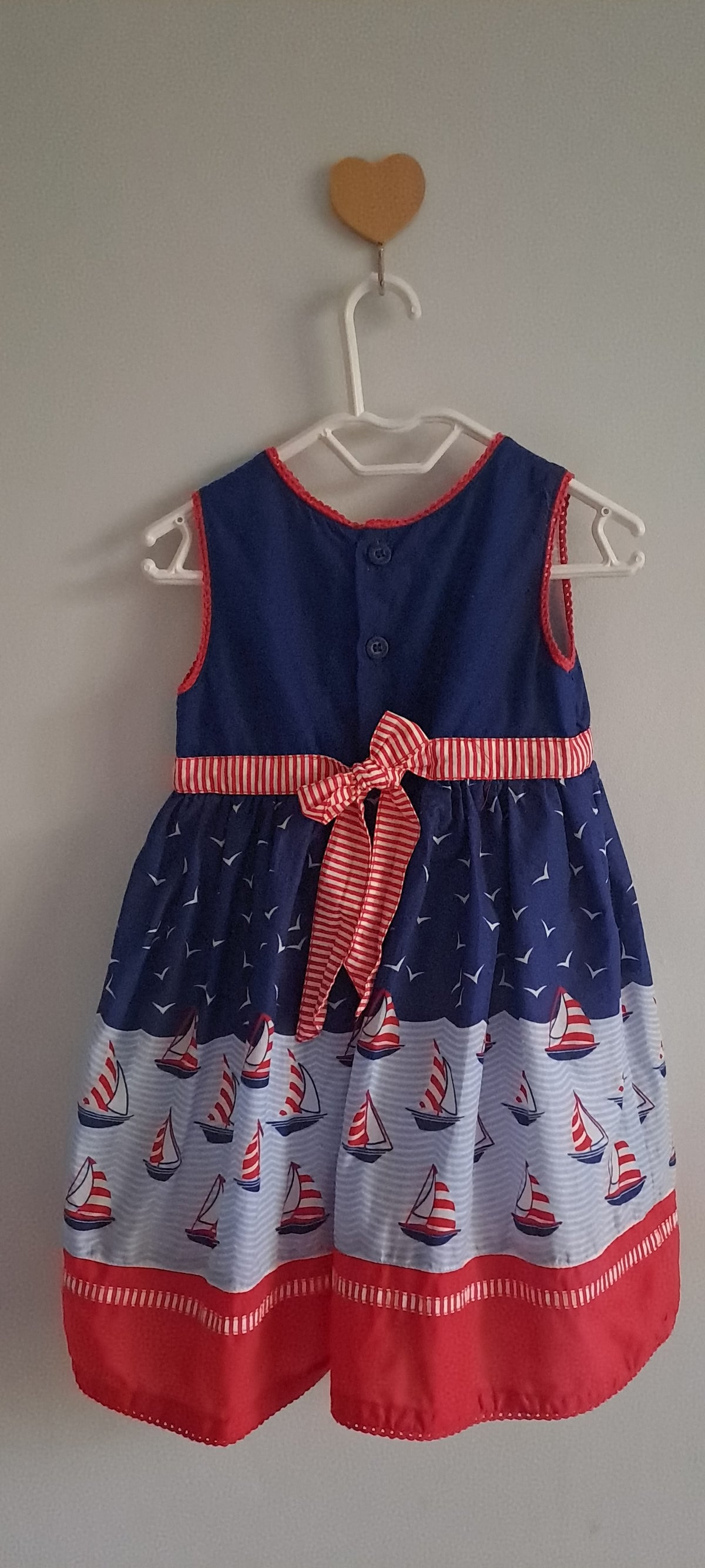 JoJo Maman Bébé Nautical Sailboat Smocked Cotton Dress 6-12 Months