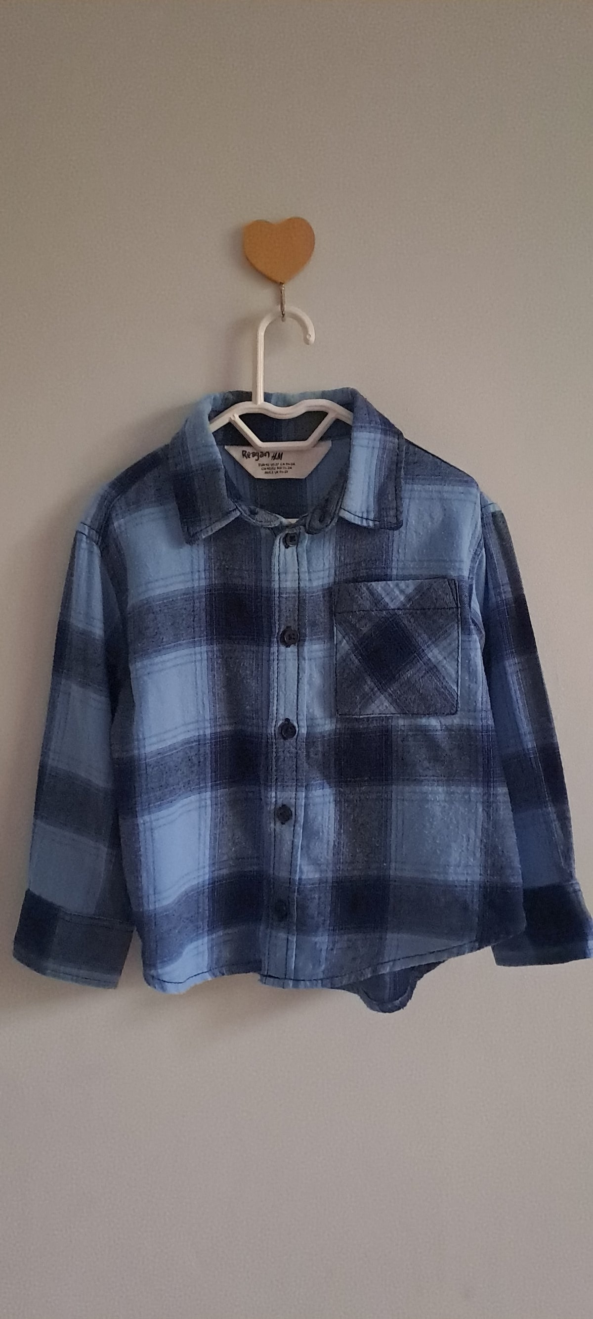 H&M Blue Checked Cotton Flannel Long-Sleeve Shirt 18-24 Months