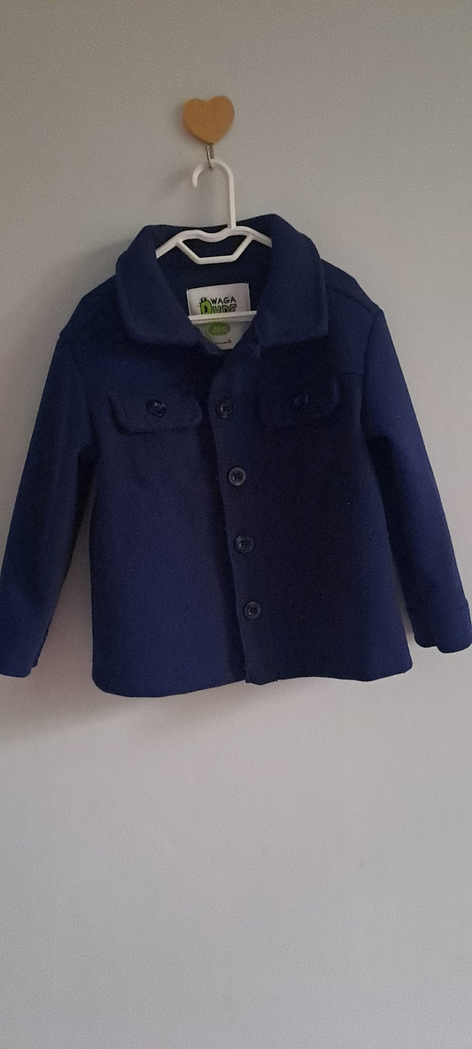 Waga Dude Navy Blue Fleece Peacoat Jacket 2-3 Years