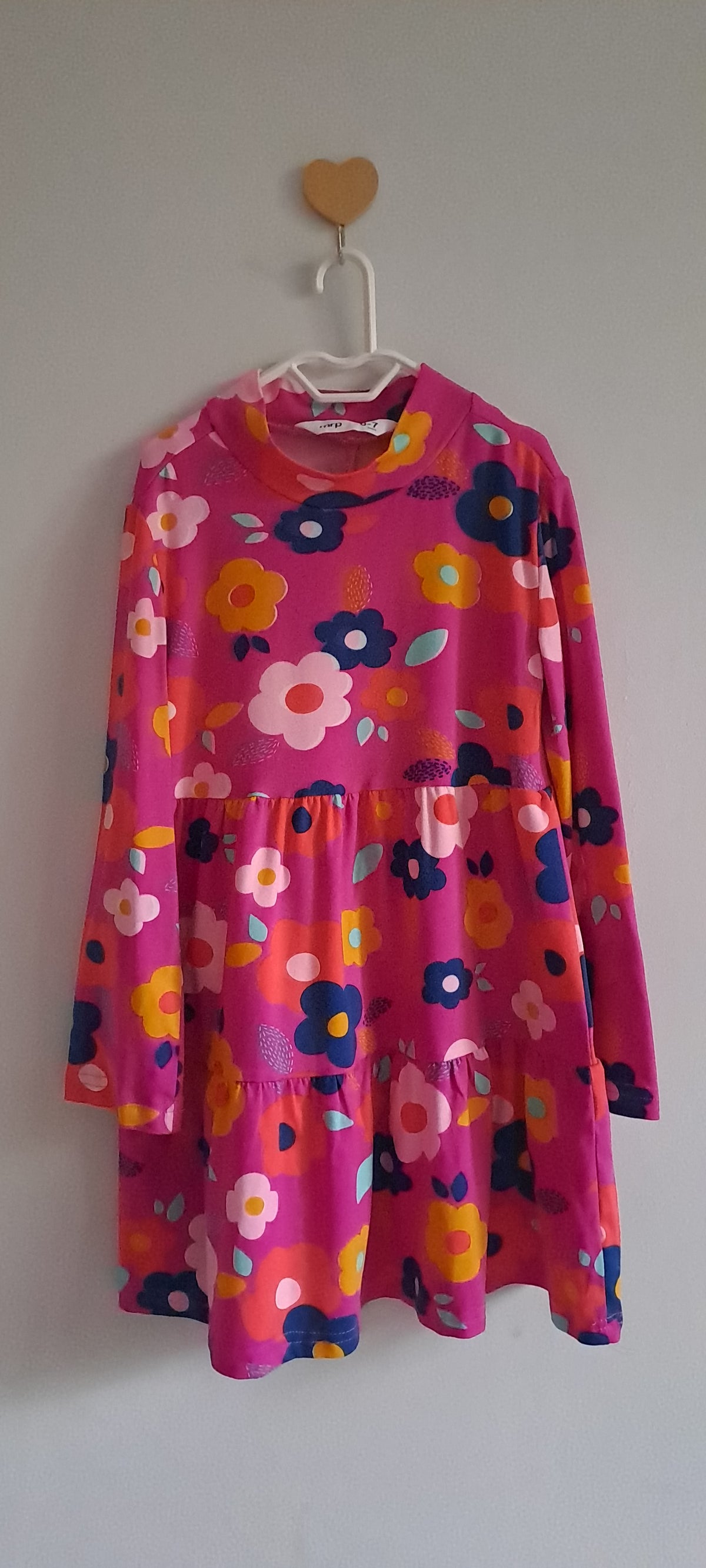 Mr Price Kids Magenta Retro Floral Long-Sleeve Tiered Dress 6-7 Years