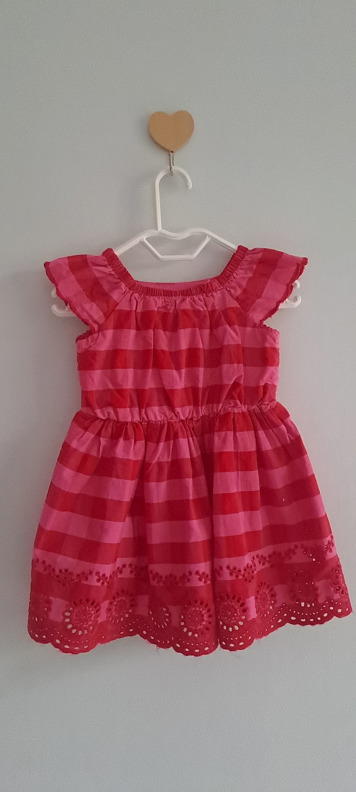 Ackermans Baby Girl Pink & Red Gingham Broderie Anglaise Dress 3-6 Months