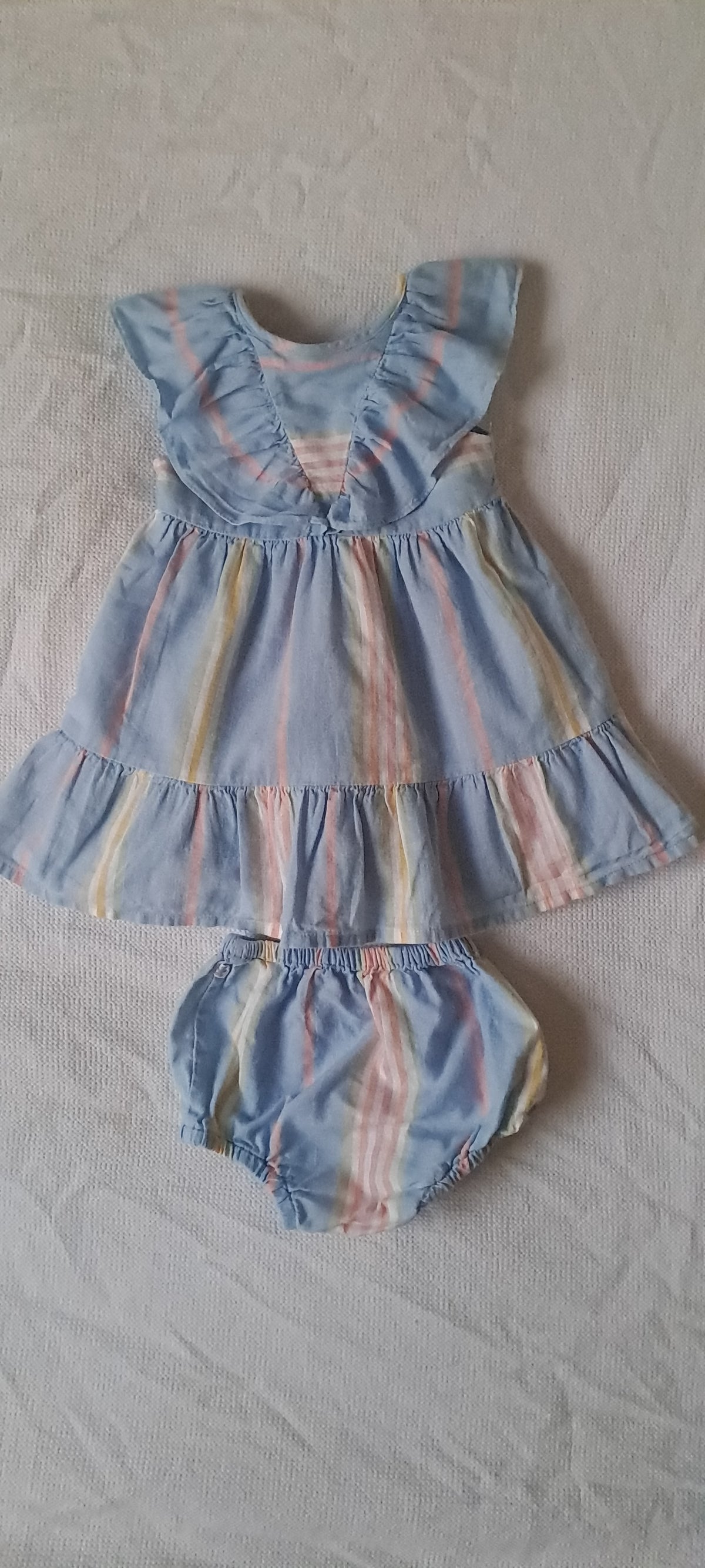 Woolworths Baby Girl Pastel Striped Cotton Dress & Bloomers Set 3-6 Months