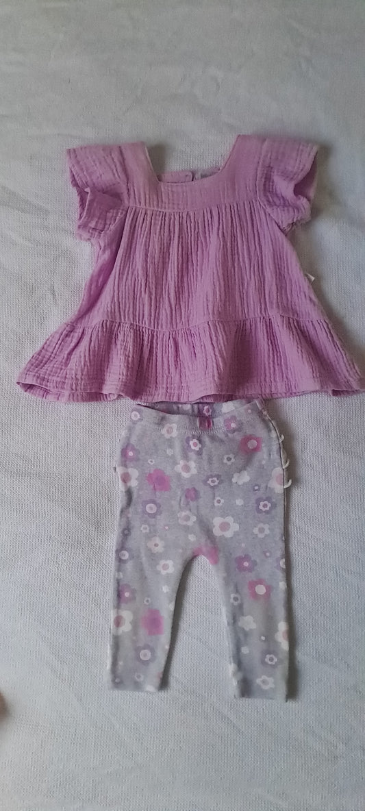 Jolly Tots & Mr Price Baby Girl Lilac Muslin Top & Floral Leggings Set 0-6 Months Match