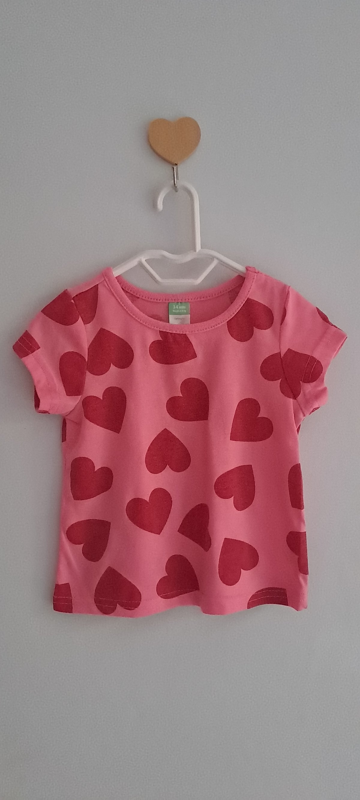 Ackermans Baby Girl Pink Short Sleeve T-Shirt with Maroon Hearts 3-6 Months