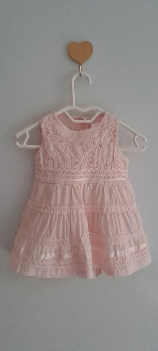 Edgars 1,2,3 Baby Girl Pale Pink Sleeveless Embroidered Tiered Dress 0-3 Months