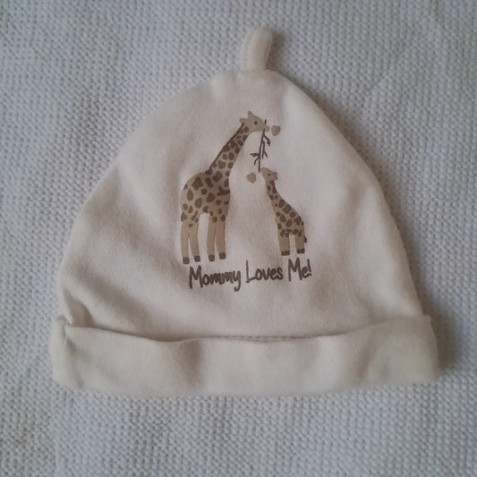 Jet Baby Unisex Cream "Mommy Loves Me!" Giraffe Beanie Hat 3-6 Months