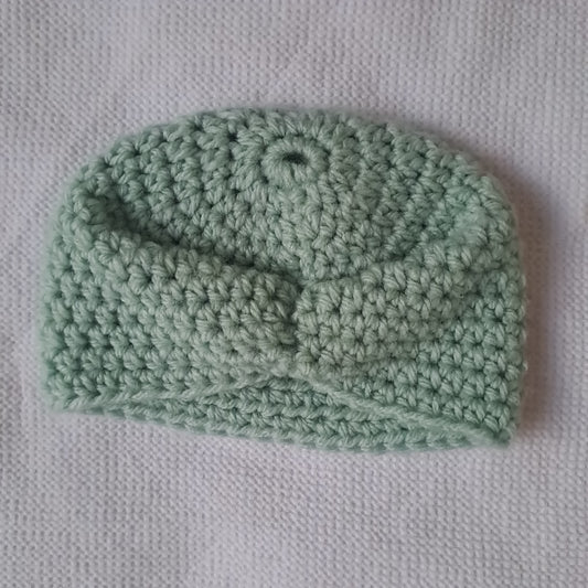 Baby Unisex Sage Green Hand-Crochet Turban Beanie Hat 0-3 Months