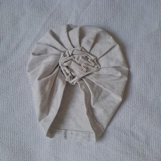 Baby Girl Oatmeal Marl Ribbed Turban Beanie Hat with Donut Knot 3-6 Months / Width 18 cm