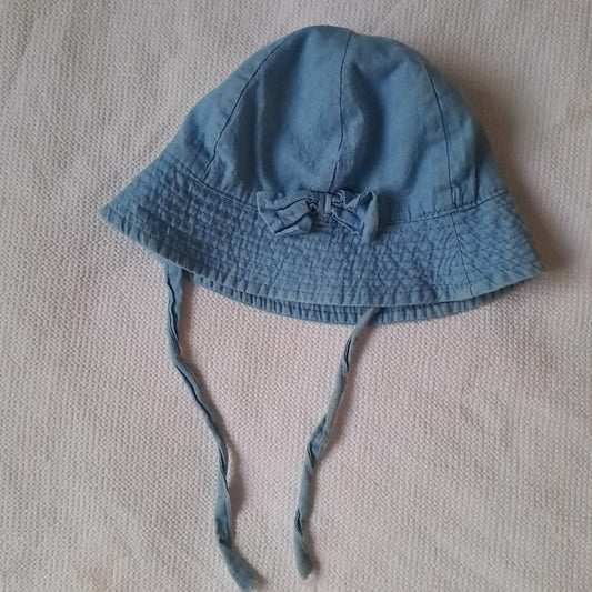 Ackermans Baby Girl Blue Chambray Denim Sun Hat with Bow 0-3 Months