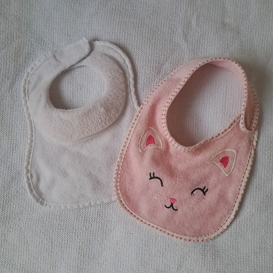 Snuggletime Baby Girl Pink Cat Face & White Terry Cloth Towelling Bibs Set One Size