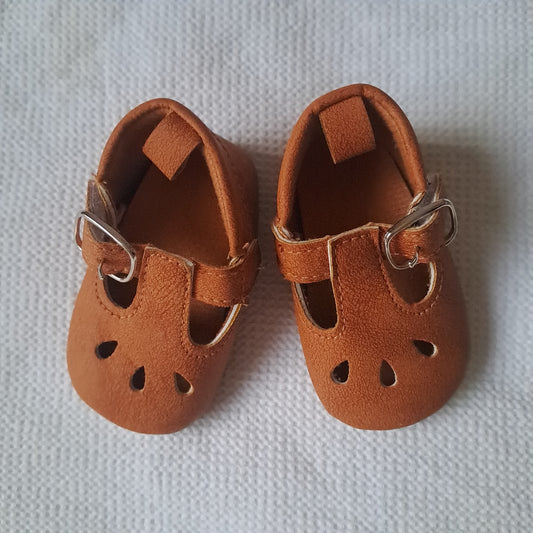 Baby Unisex Tan Faux Leather T-Bar Soft Sole Pre-Walker Shoes 9.5 cm / 0-3 Months