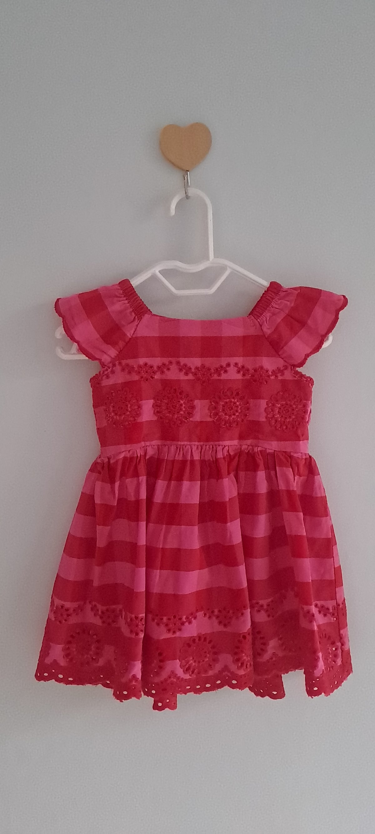 Ackermans Baby Girl Pink & Red Gingham Broderie Anglaise Dress 3-6 Months