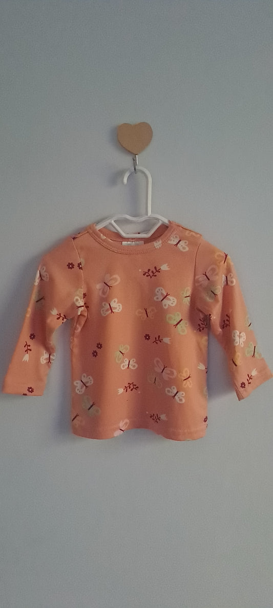Little Hero Baby Girl Coral Pink Butterfly Long Sleeve T-Shirt 0-3 Months