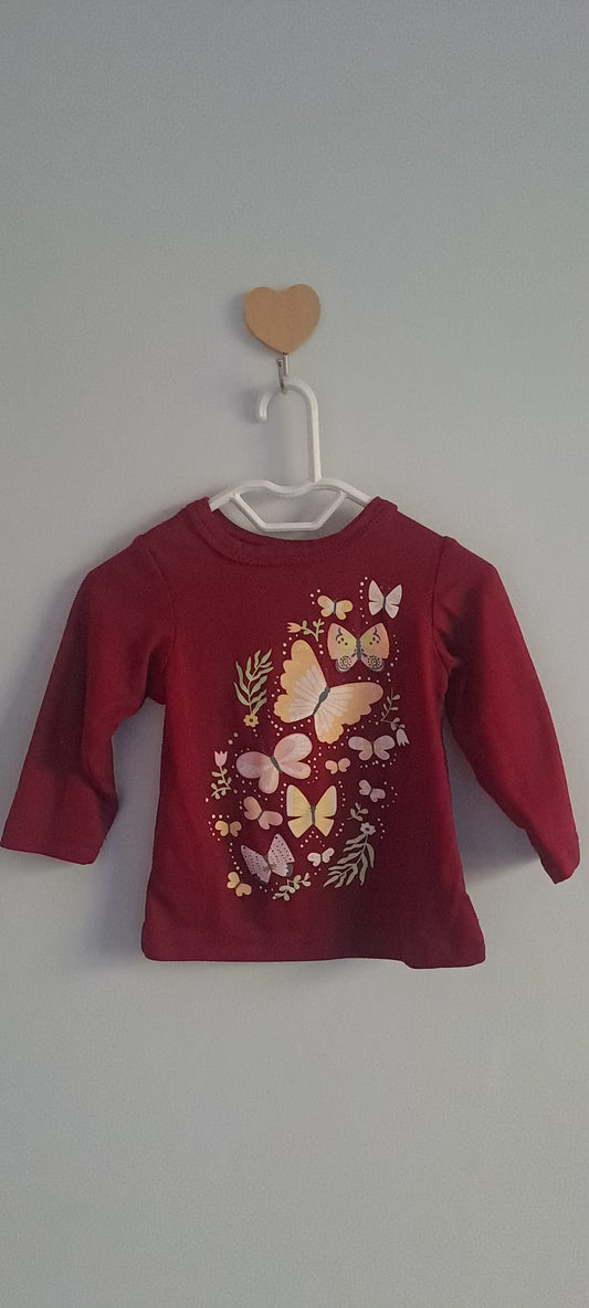 The Upcycle Edit – Little Hero Baby Girl Maroon Butterfly Cluster Long Sleeve T-Shirt 0-3 Months
