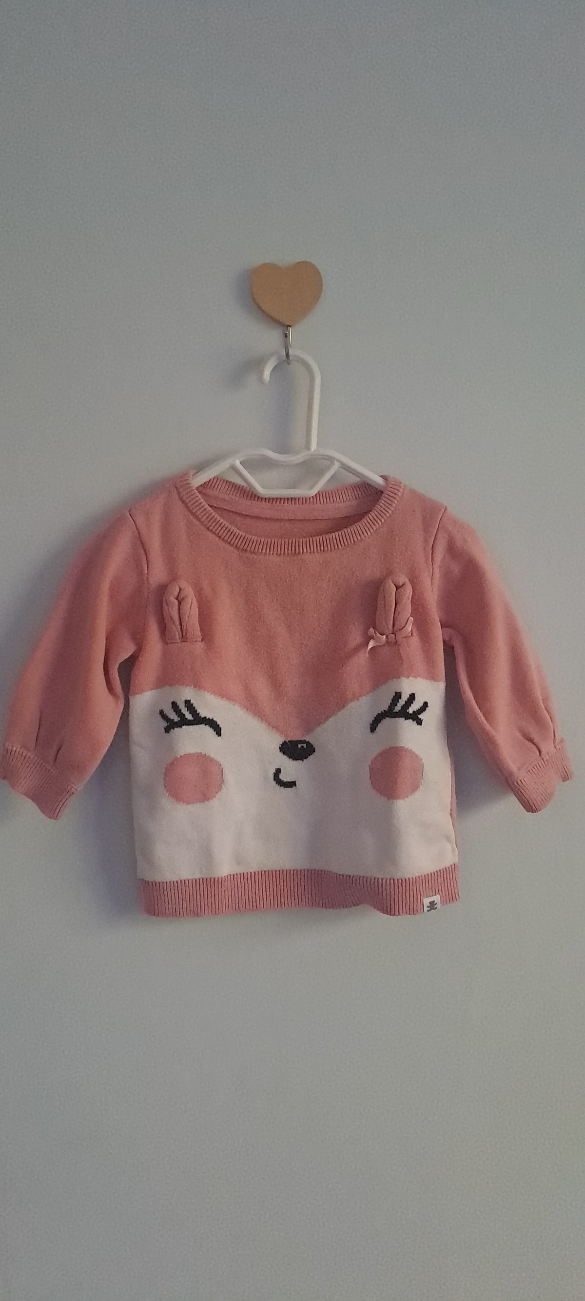 Woolworths Baby Girl Pink Character Fox Knit Cotton Jersey Sweater 1-3 Months