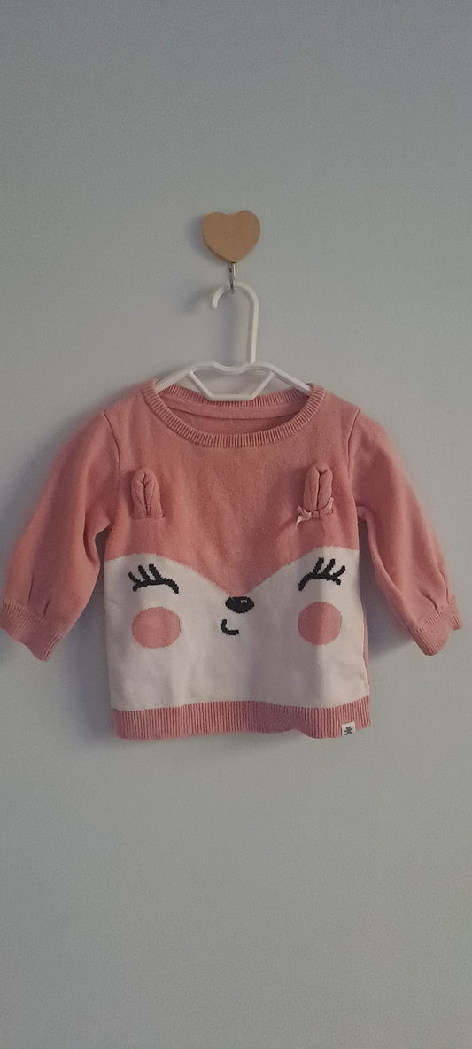 Woolworths Baby Girl Pink Character Fox Knit Cotton Jersey Sweater 1-3 Months