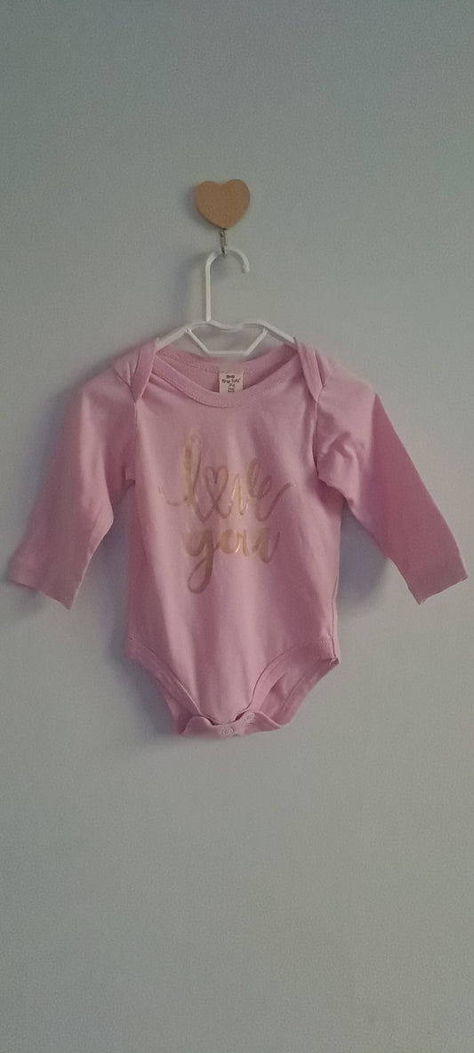 Tiny Tots Baby Girl Pastel Pink "Love You" Gold Foil Long Sleeve Bodysuit 3-6 Months