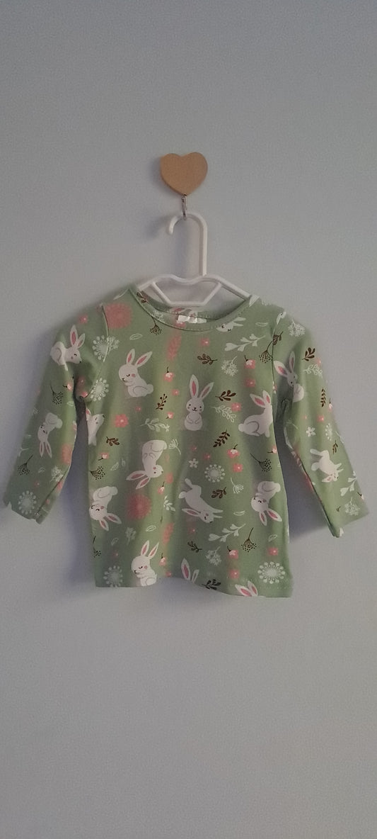 Little Hero Baby Girl Sage Green Woodland Bunny Long Sleeve T-Shirt 0-3 Months