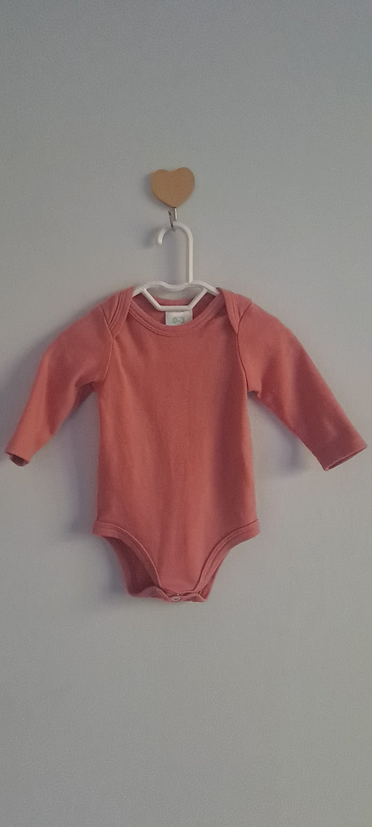 Cuddlesome Baby Girl Rust Pink Plain Long Sleeve Bodysuit 0-3 Months