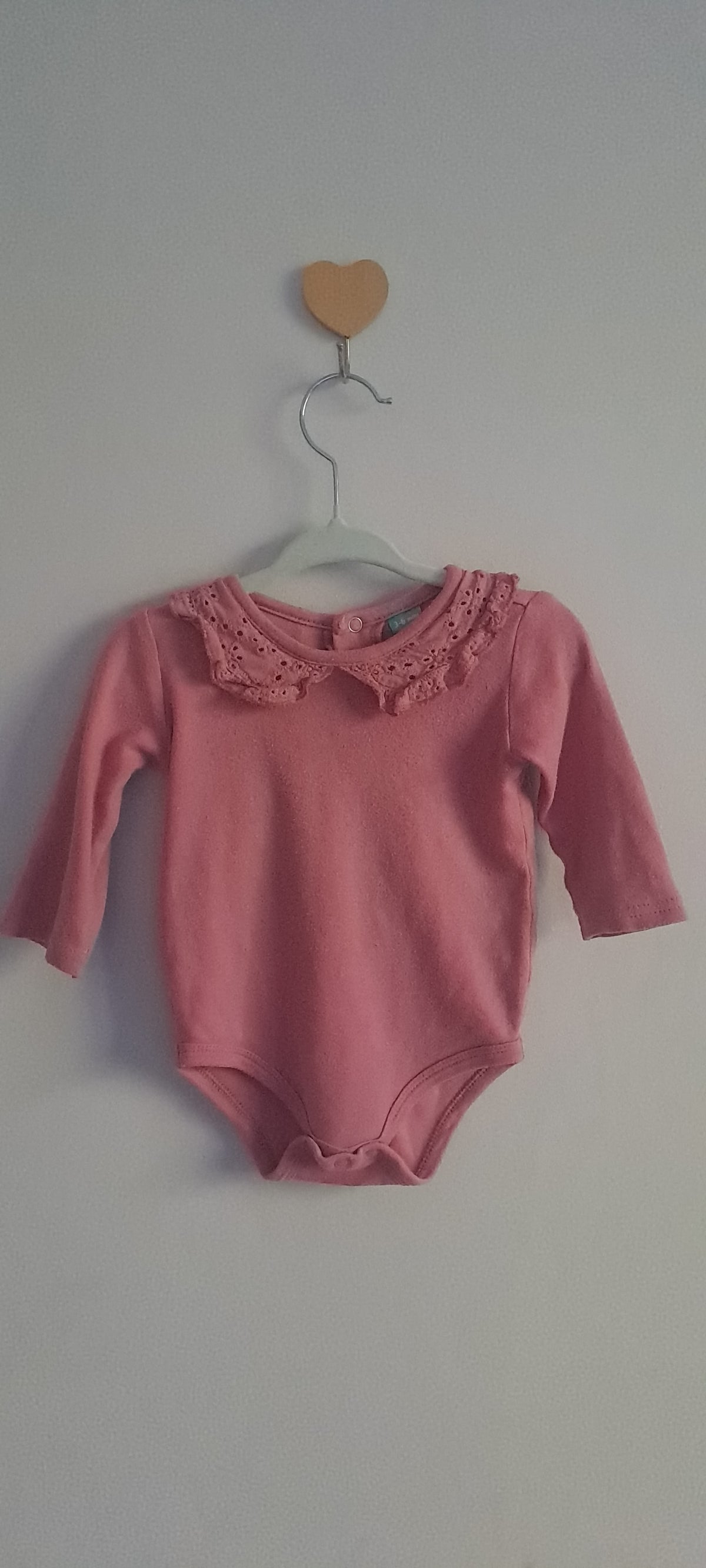 Ackermans Baby Girl Pink Long Sleeve Bodysuit with Broderie Anglaise Collar 3-6 Months