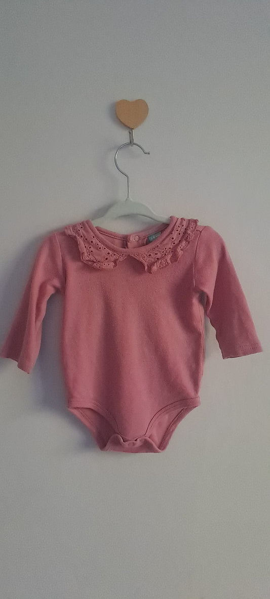 Ackermans Baby Girl Pink Long Sleeve Bodysuit with Broderie Anglaise Collar 3-6 Months