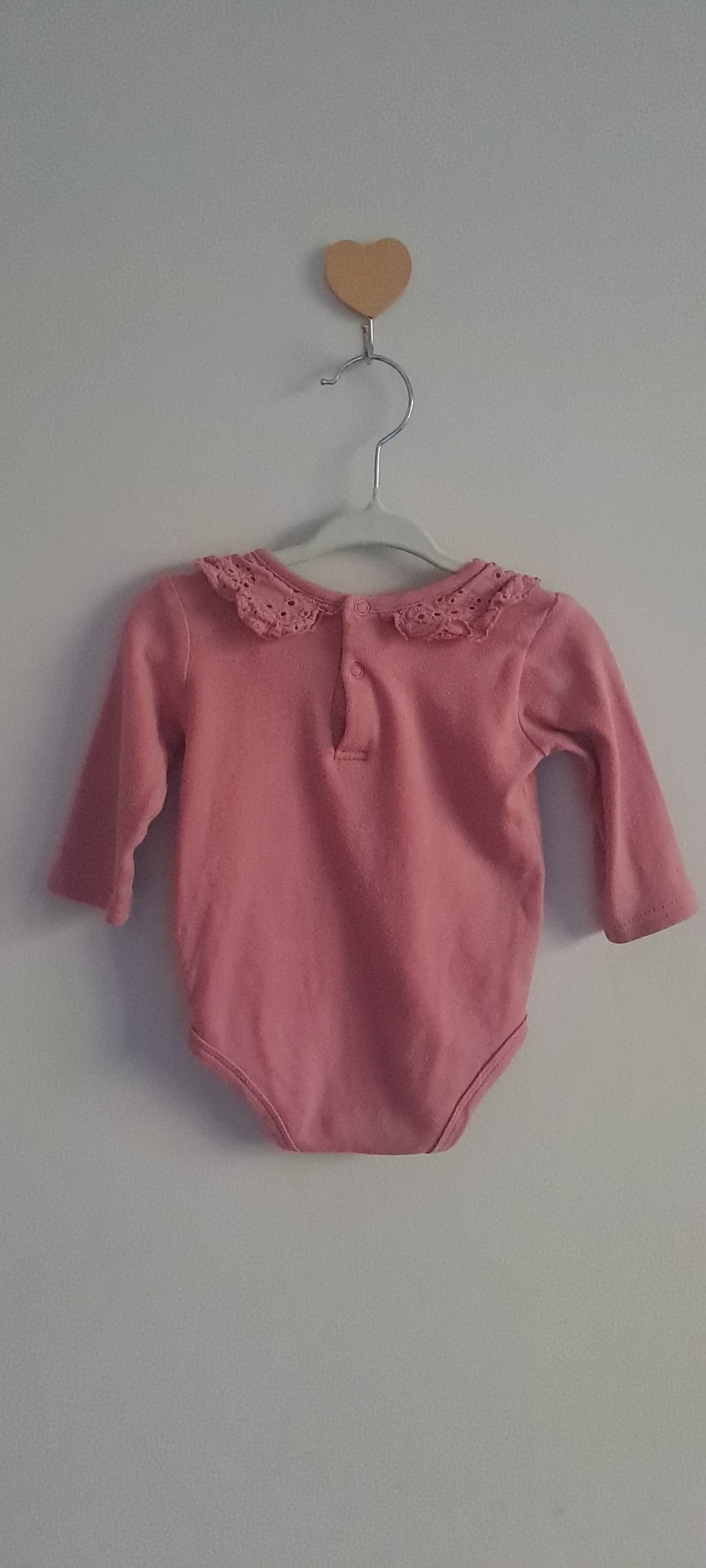 Ackermans Baby Girl Pink Long Sleeve Bodysuit with Broderie Anglaise Collar 3-6 Months