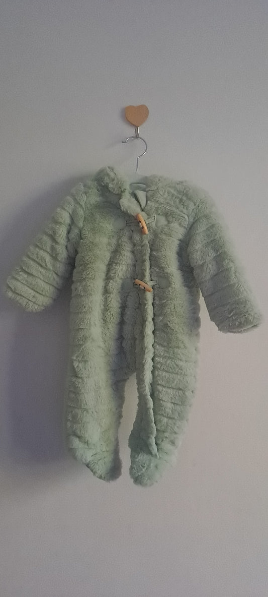 Ackermans Baby Unisex Sage Green Ribbed Faux Fur Hooded Pram Suit 6-12 Months