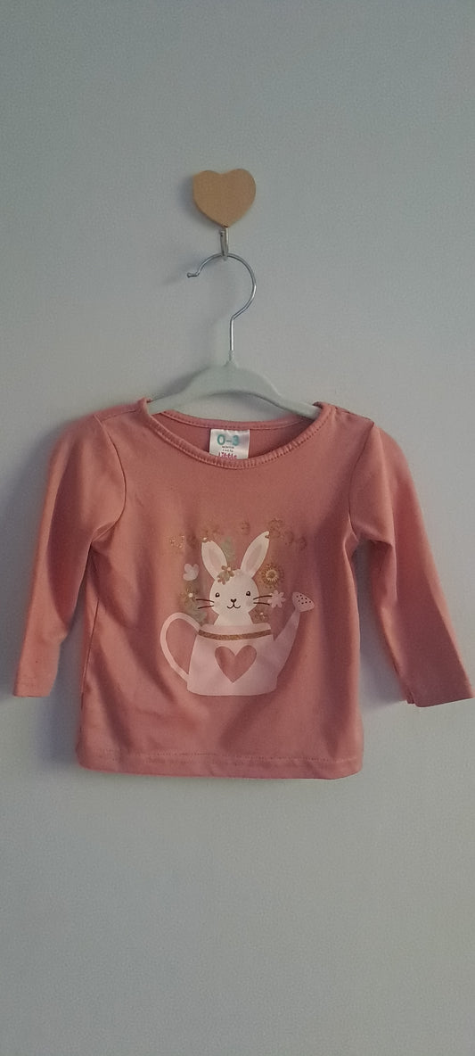 Little Hero Baby Girl Rose Pink Bunny in Watering Can Long Sleeve T-Shirt 0-3 Months