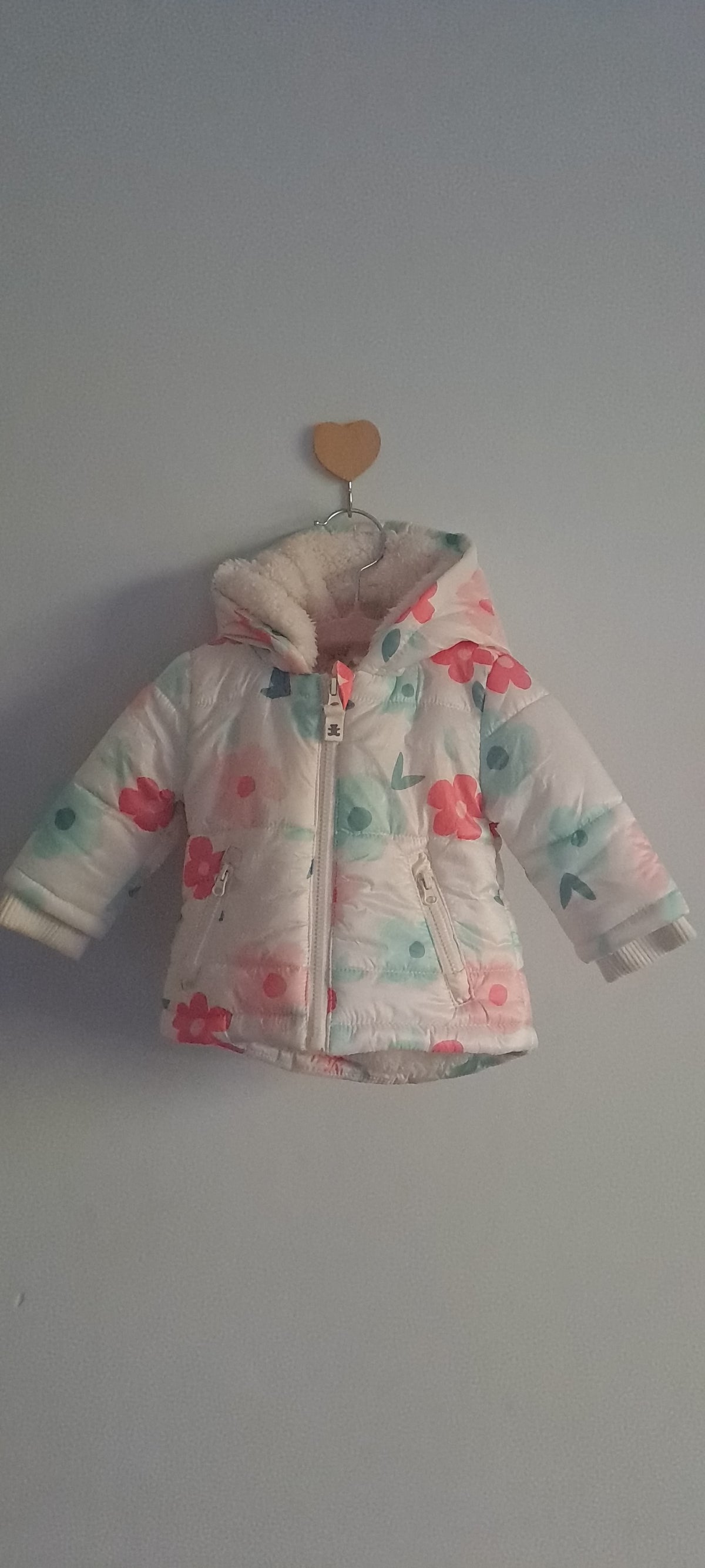 Woolworths Baby Girl White Floral Hooded Puffer Jacket with Fleece Lining 1-3 Months