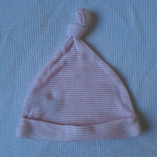 Ackermans Baby Girl Pink & White Fine Striped Top Knot Beanie Newborn
