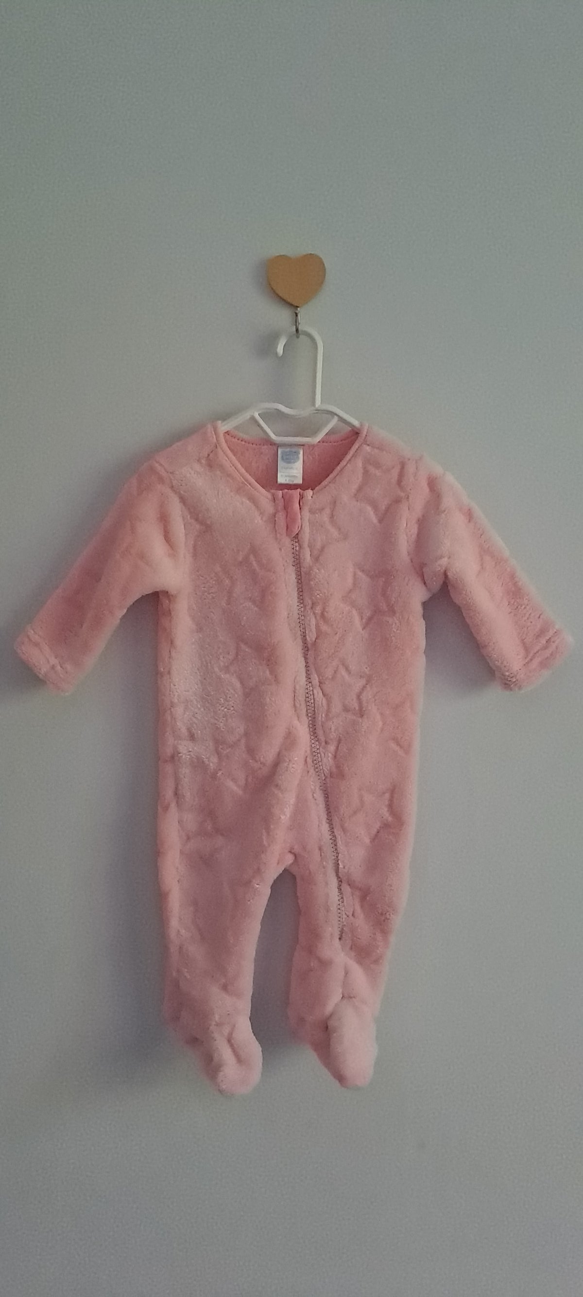 Ackermans Baby Girl Pink Embossed Star Plush Fleece Footed Sleepsuit (0-3 Months)