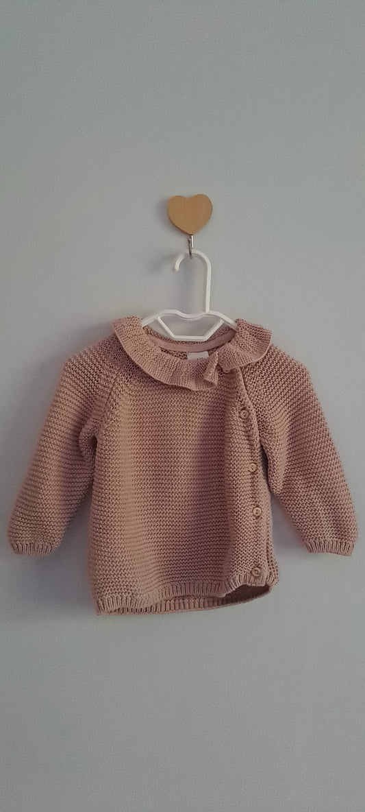 H&M Baby Girl Dusty Pink Organic Cotton Asymmetrical Knit Cardigan (1-2 Months)